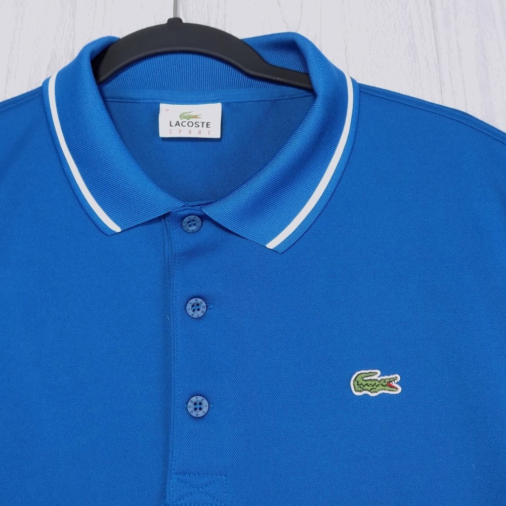 Lacoste Sport Polo Shirt Mens 8 Blue Tipped Collar Short Sleeve Preppy Golf EUC